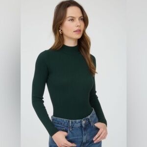 Light Green Ribbed High Neck Long Sleeve Bodysuit